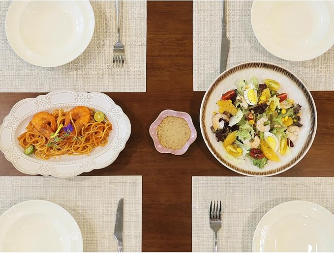 AHHFSMEI Placemats for Dining Table Set of 4 Woven Vinyl Plastic Place Mats Non-Slip Heat Insulation Stain Resistant Table Mats Washable Easy Clean Placemats (Multi Beige,4)