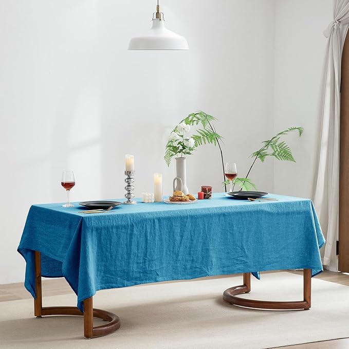 EVERLY 100% Pure Linen Rectangle Tablecloths 60x108Inches for Dining,Buffet Parties,Picnic,Events,Weddings and Restaurants,Decorative Halloween,Thanksgiving Machine Washable Tablecloths-Blue