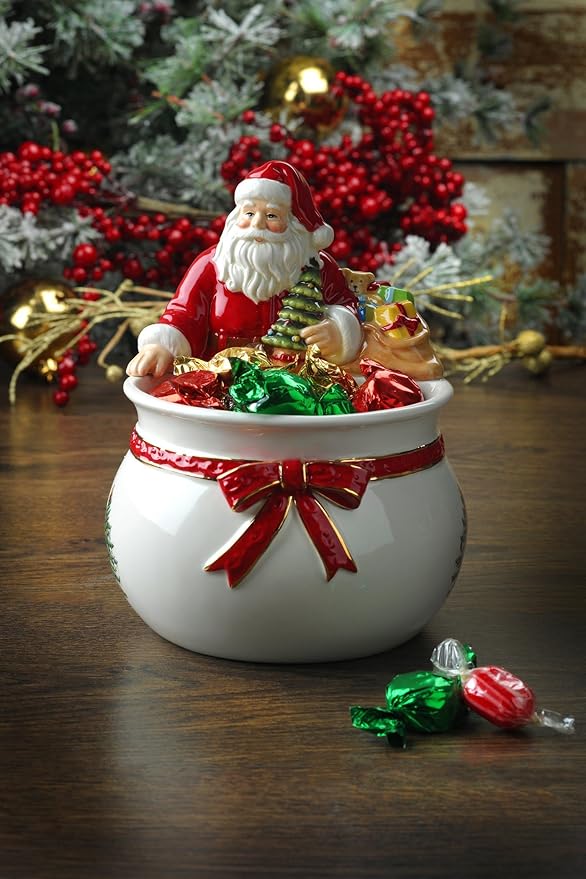 Spode Christmas Tree Candy Bowl - 7.5-Inch Earthenware Bowl for Candy, Nuts, Potpourri, Holiday DΓ©cor - Food-Safe Decorative Design with Santa & Tree Motif - Christmas Gift, Festive Tabletop Accent