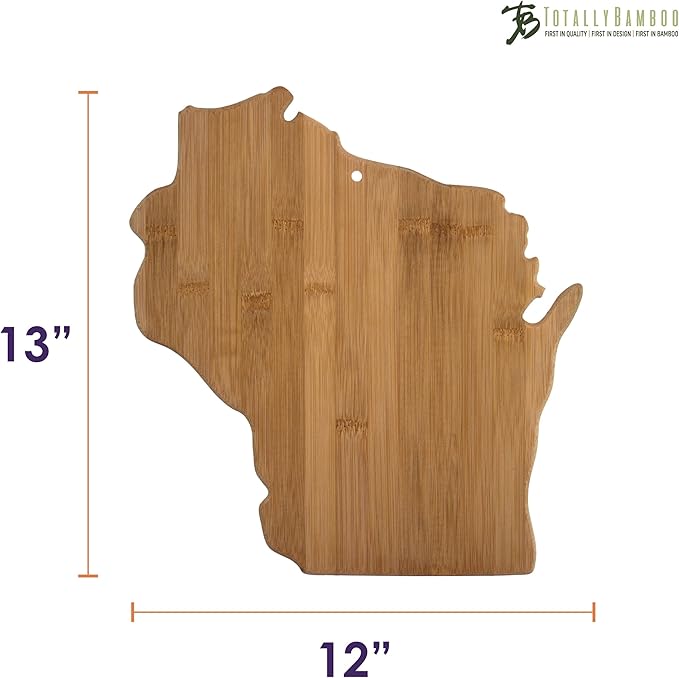 Totally Bamboo Wisconsin State Shaped Bamboo Serving and Cutting Board