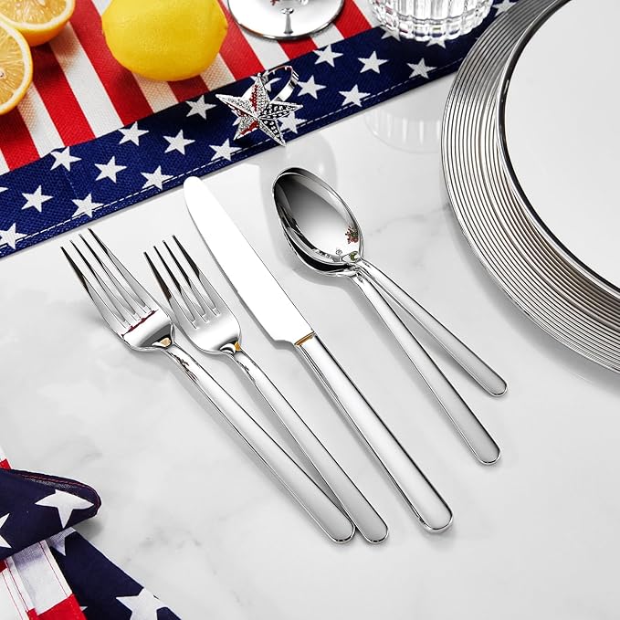 KEAWELL Premium Lucent 4-Piece 7.4 inch Spoon Set – 18/10 Stainless Steel Silverware with Mirror Polish, Dishwasher Safe for Table Setting and Entertaining (4, Dinner Spoons)