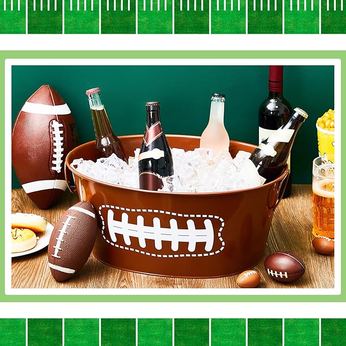 Ctosree 2 Pcs 4 Gallon Football Galvanized Metal Ice Buckets Beverage Tubs Football Party Large Drink Tin Bins Beer Wine Champagne Cocktail Cooler for Game Bar Supplies(Classic)