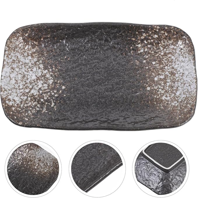 Starlight Blue Ceramic Sushi Plate High Temperature Resistant Snack and Dessert Dish Long Serving Tray for Dumplings and Appetizers with Stable Non-slip Base