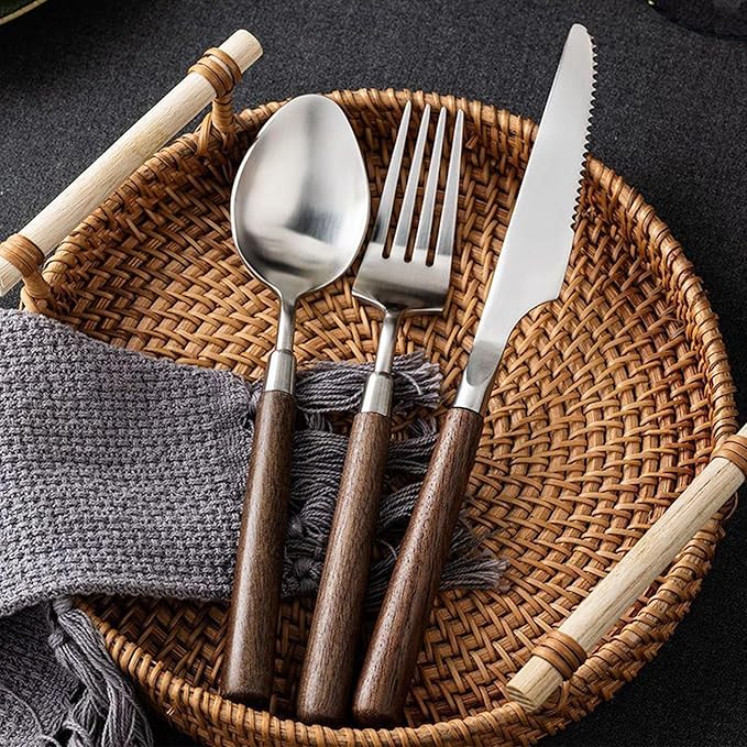 8-piece wooden handle silverware set service for 2 people, flatware set, cutlery sets, utensil set, 18/8 stainless steel home use hotel banquets Wooden Handle Spoons And Forks Set