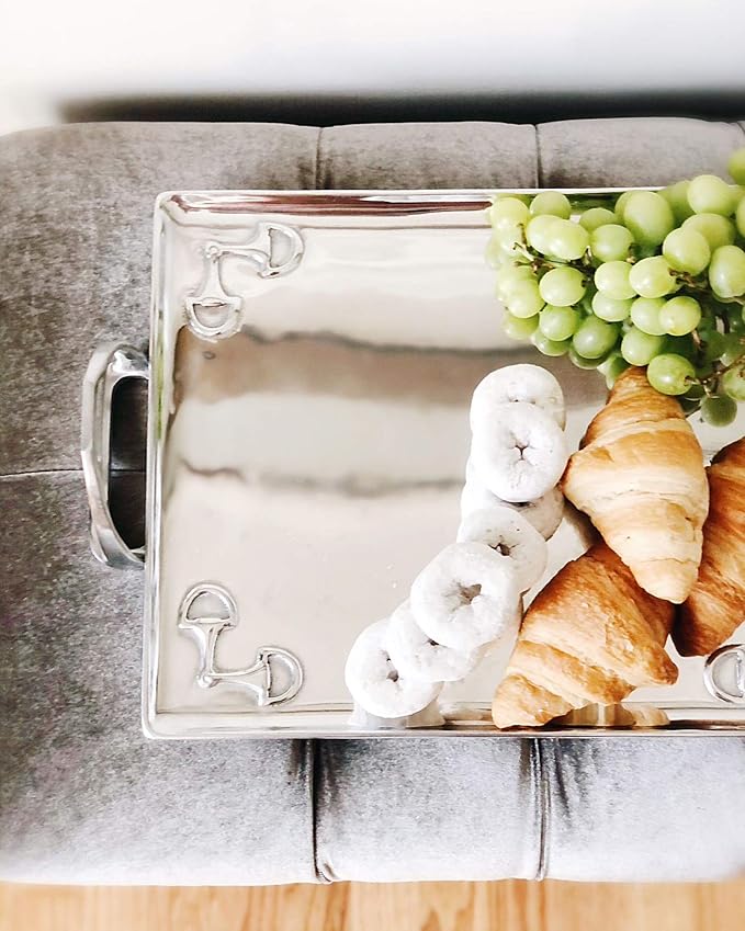 Arthur Court Horse Stirrup Metal Serving Tray for Serving Food, Snacks, Desserts Stackable Platter to Form Tier Cheese Stand - Silver Equestrian Style 12 inch x 17.5 inch