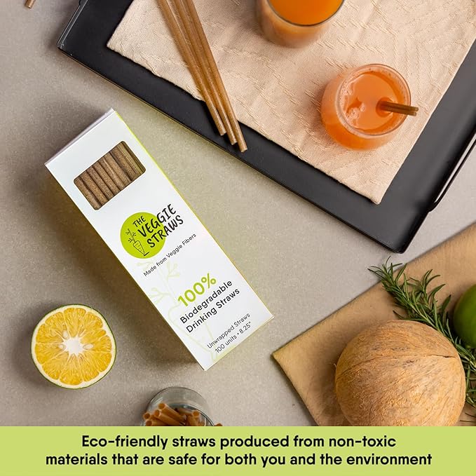 – 100 PCS of 8.25 Inches Unwrapped Biodegradable Straws – Made of Vegetable Fibers, Best Environment Friendly Drinking Straws for Hot and Cold Beverages
