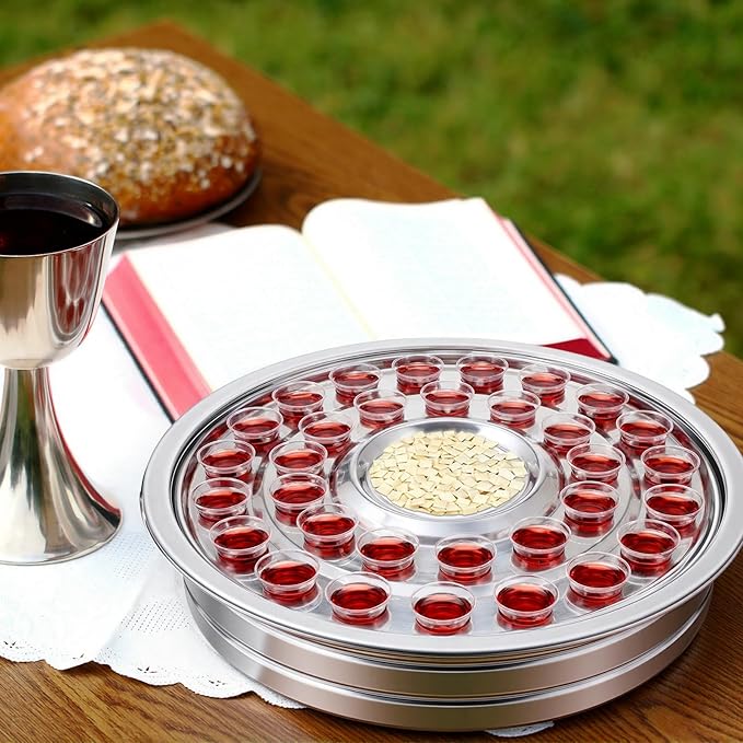 LemonRoad 1 Pcs Holy Communion Trays House up 32 Cups Tary Church Supplies Stainless Steel Portable Communion Plates Set for Churches Chapels Ware Sets (Sliver)