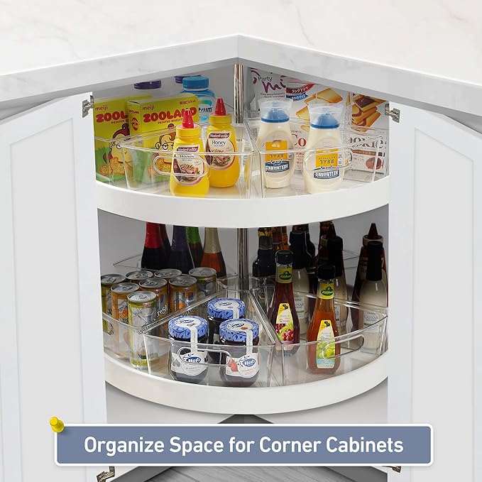 Leeden Lazy Susan Organizer for 28" Diameter Corner Lazy Susan, Plastic Kitchen Cabinet Storage Bins with Handle, 6 Packs, 1/8 Wedge - Food Safe, BPA Free