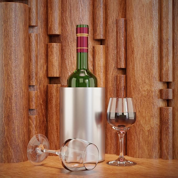 Wine Chiller Bucket 4 Pack, Wine Chiller for Bottles, Champagne Cooler Ice Bucket Double-Wall Stainless Steel for Hotel Bar & Party, Cooler for Ice Champagne Drinks Beverage - Fits 750ml Bottles