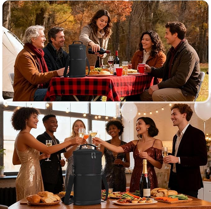 ALLCAMP 2 Bottle Wine Tote Carrier - Insulated Portable Padded Canvas Wine Bag for Travel, BYOB Restaurant, Wine Tasting, Party, Great Christmas Day Gift for Wine Lover,Black