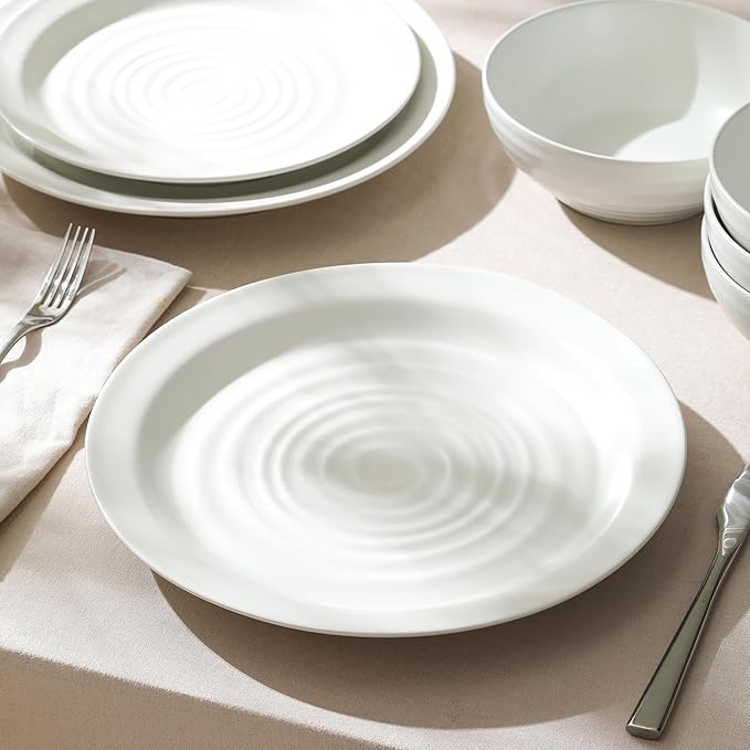 Stone Lain Orbit 12-Piece Dinnerware Set Stoneware, Plates and Bowls Set, Pasta Bowls, Microwave and Dishwasher Safe, Dish Set for 4, White