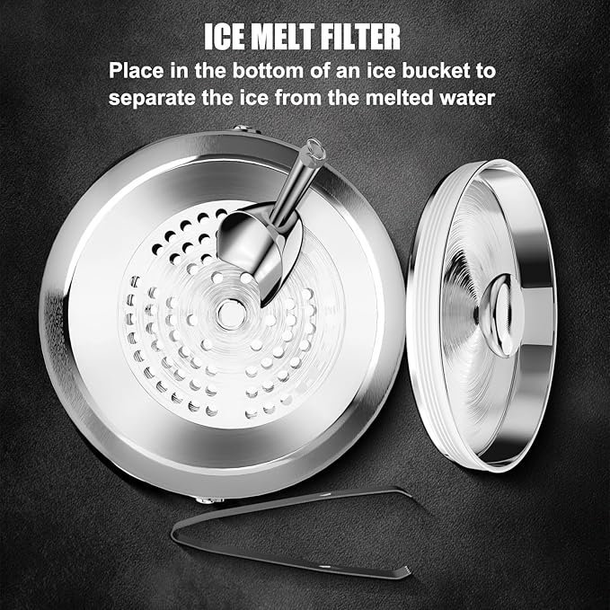 IOV Ice Bucket with Lid, Scoop, Tongs, and Strainer, 3 L Stainless Steel Double Wall Insulated Ice Bucket for Parties, Keeps Ice Frozen Longer, Ideal for Cocktail Bars, Freezers, and Wine - Silver