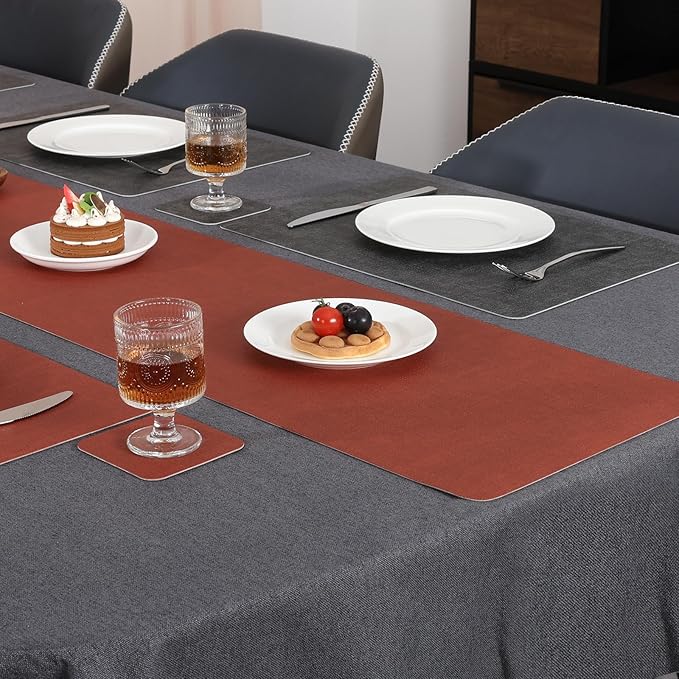 Table Runners 55 Inches Long, Dual-Sided Faux Leather Farmhouse Table Runner Waterproof Heatproof Non-Slip for Living Room Party Home Decor Holiday Decorations(Gray Terracotta, 12 x 55 Inch)
