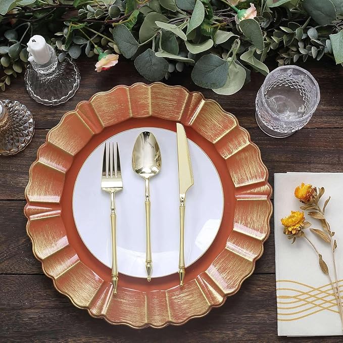 Efavormart Set of 6-13" Round - Terracotta Plastic Charger Plates With Waved Scalloped Rim for Wedding, Outdoor Receptions, Banquets, Holiday Dinner plates Chargers
