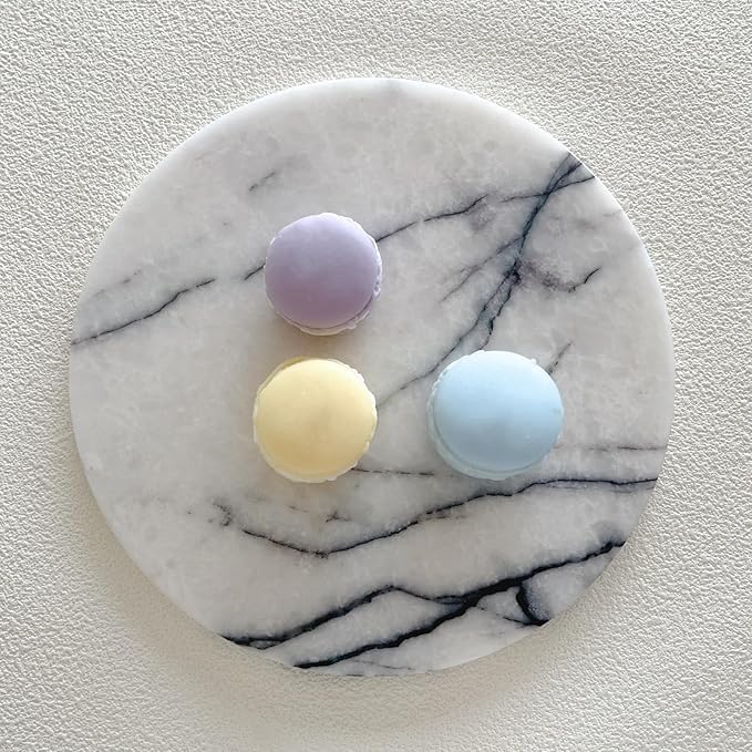 Natural Round Marble Tray Glossy Pastry Board for Dessert, Cheese, Coffee, Smooth on Both Sides (Black Purple)