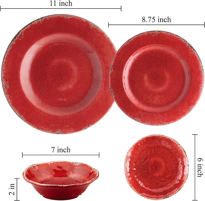 UP UPware Crackle Melamine Round Dessert Plates, Small Serving Plates, for Appetizer, Snacks, and Side Dishes, Red, 6 Inch, Set of 4