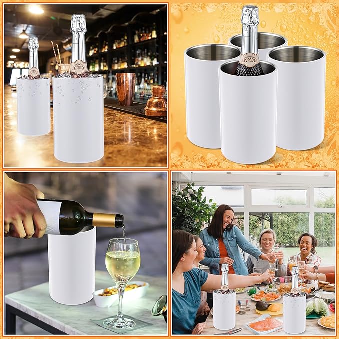 6 Pack Wine Chiller Bucket Wine Bottles Cooler Bulk, Stainless Steel Double Wall Insulated Champagne Ice Bucket for Parties,Fits for 750 ml Bottles (White)