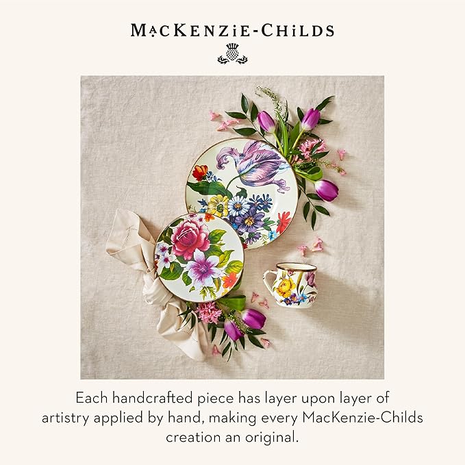 MACKENZIE-CHILDS Set of 4 Enamel Appetizer Plates, Mini Dessert Plates, 5 Inches, White Flower Market