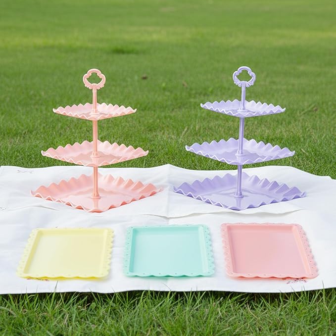 NWK 5 Piece Cake Stand Set with 2 x Large 3-Tier Cupcake Stands, 3 x Appetizer Trays, for Wedding Birthday Baby Shower Tea Party Decorations (Colorful)