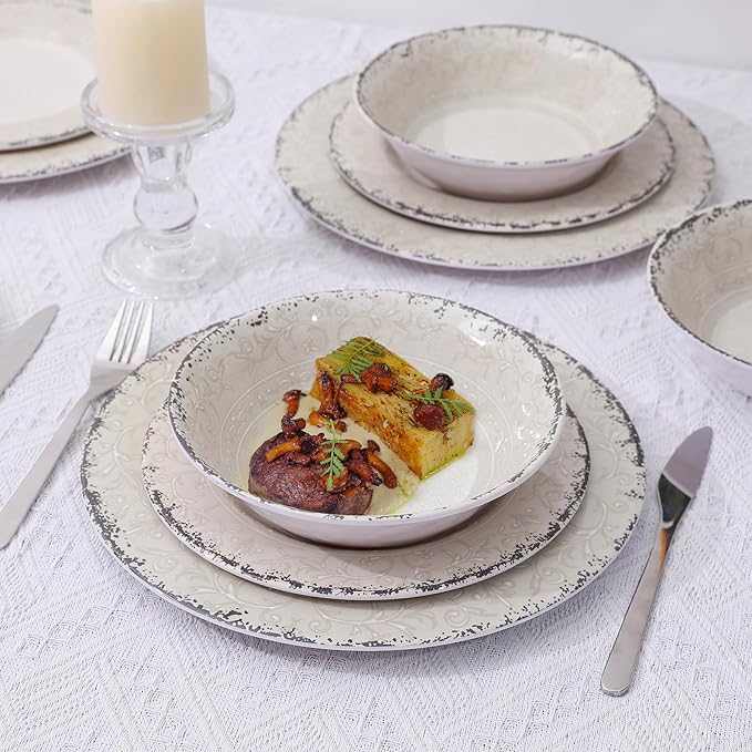 Melamine Dinnerware Set for 4, 12-Piece Rusty Gray – BPA-Free, Dishwasher-Safe Plates & Bowls for Indoor Outdoor Dining, Portable and Reusable