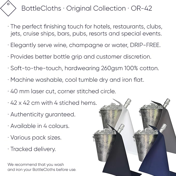 Original Collection, Bottle Cloth for Ice Buckets, Cotton, 42 cm, Corner Hole, Stitched Circle (White, Pack of 1)