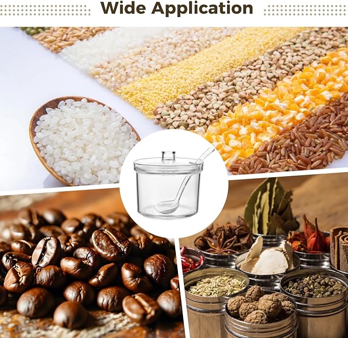 Homaisson 12 PCS Ice Cream Topping Containers with Lids - 6.7 oz Acrylic Clear Sugar Bowl for Countertop with Lid and Spoon, 200 ml Canisters with 24 Labels & Pen for Coffee Tea Tea Spice