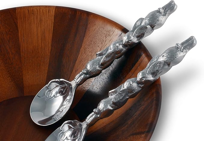 Arthur Court Designs Aluminum Metal Bunny Salad Serving Spoon and Salad Serving Fork, Salad Servers Set 11 inch Long