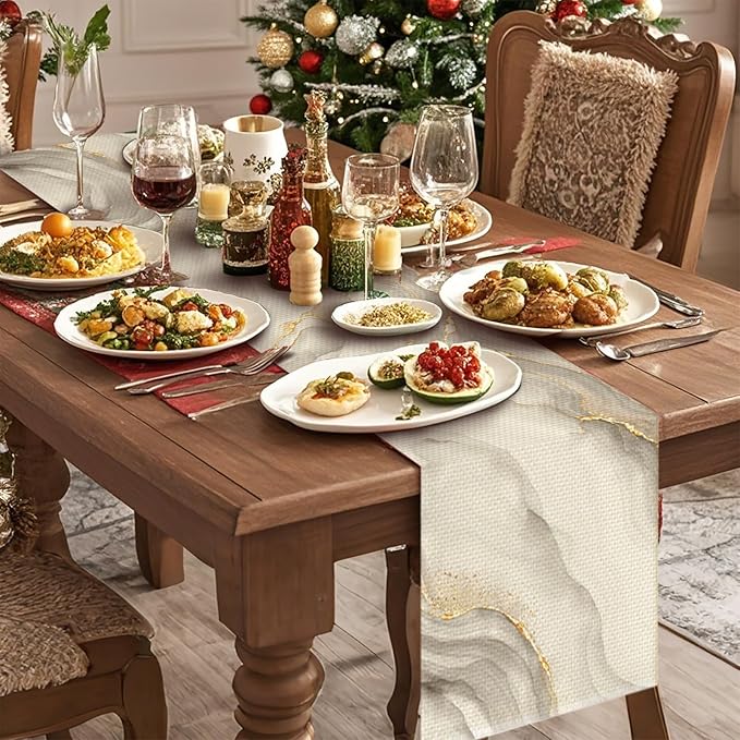 Modern Marble Table Runner Seasonal Holiday Kitchen Dining Linen Table Decoration for Indoor Outdoor Home Party Decor 13 x 72 Inch