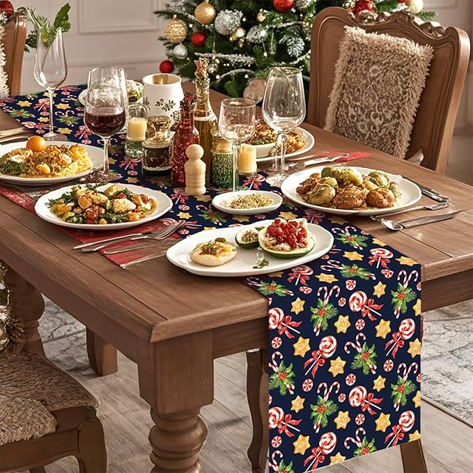 Christmas Candy Table Runner Seasonal Holiday Kitchen Dining Linen Table Decoration for Indoor Outdoor Home Party Decor 13 x 72 Inch