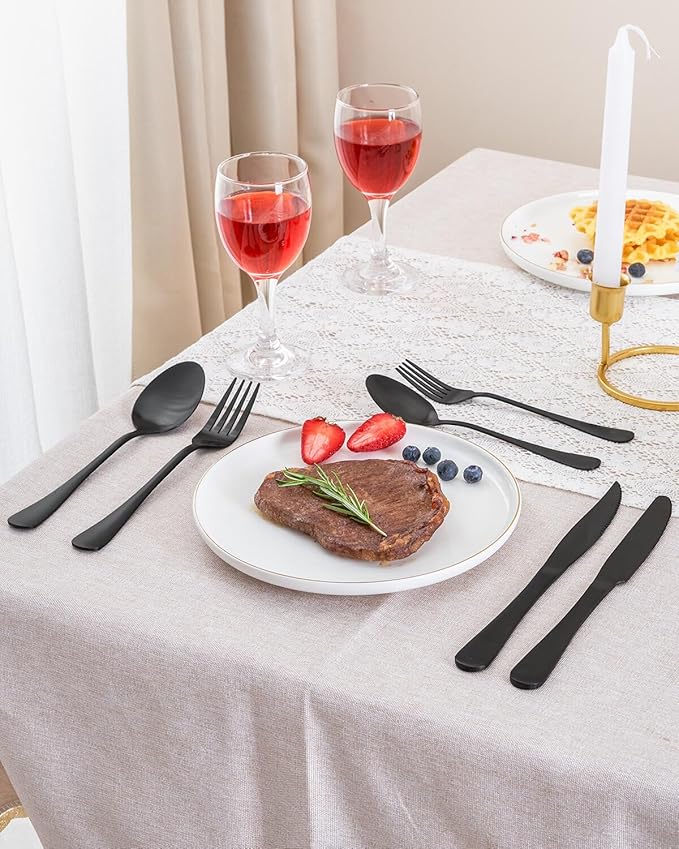 36-Pieces Matte Black Silverware Set with Steak Knives,Stainless Steel Flatware Set for 6,Modern Cutlery Utensils Set,Spoons and Forks Set for Restaurant,Dishwasher Safe