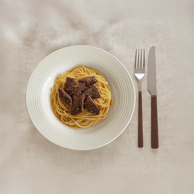 2 Pcs 8.7 in White Ceramic Plates for Meals, Concentric Ribbed Design, Ideal for Home, Restaurant Use