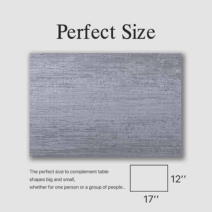 Placemats Set of 12 - Easy Clean Woven Vinyl Placemat for Dining Table, Indoor/Outdoor Place Mats, Washable PVC Table Mats(Gray)