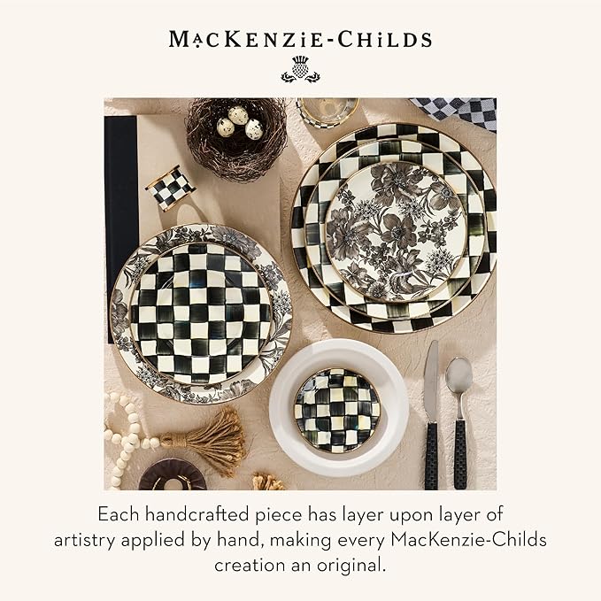 MACKENZIE-CHILDS Set of 4 Enamel Appetizer Plates, Mini Dessert Plates, 5 Inches, Black-and-White Courtly Check