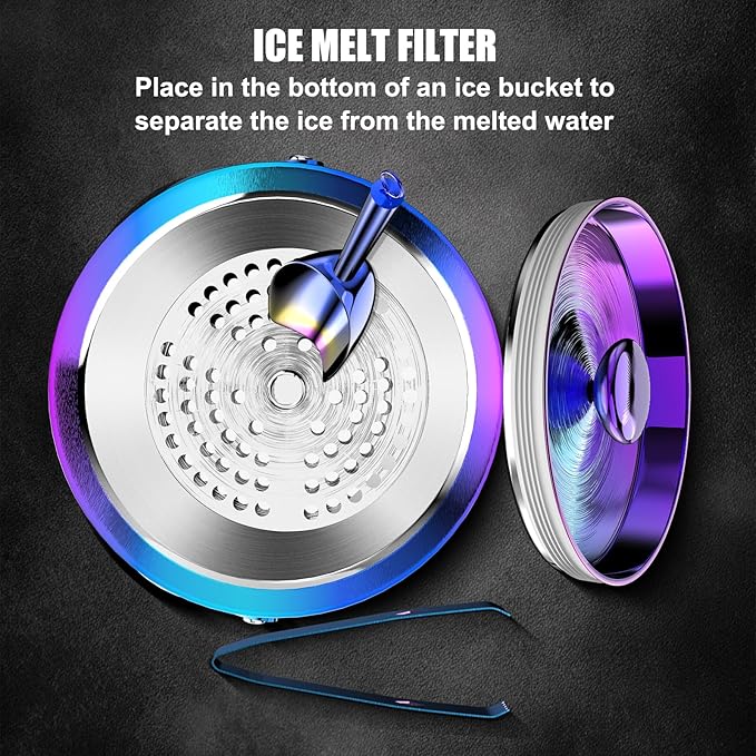 IOV Ice Bucket with Lid, Scoop, Tongs, and Strainer, 3 L Stainless Steel Double Wall Insulated Ice Bucket for Parties, Keeps Ice Frozen Longer, Ideal for Cocktail Bars, Freezers, and Wine - Rainbow