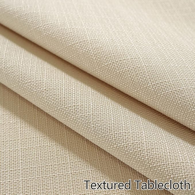 Faux Linen Round Tablecloth, Waterproof Wrinkle Free Woven Textured Table Cloth, Soft Fabric Table Cover for Home Dining, Party, Wedding, Holiday (70 Inch Round, Flax/Beige/Taupe)