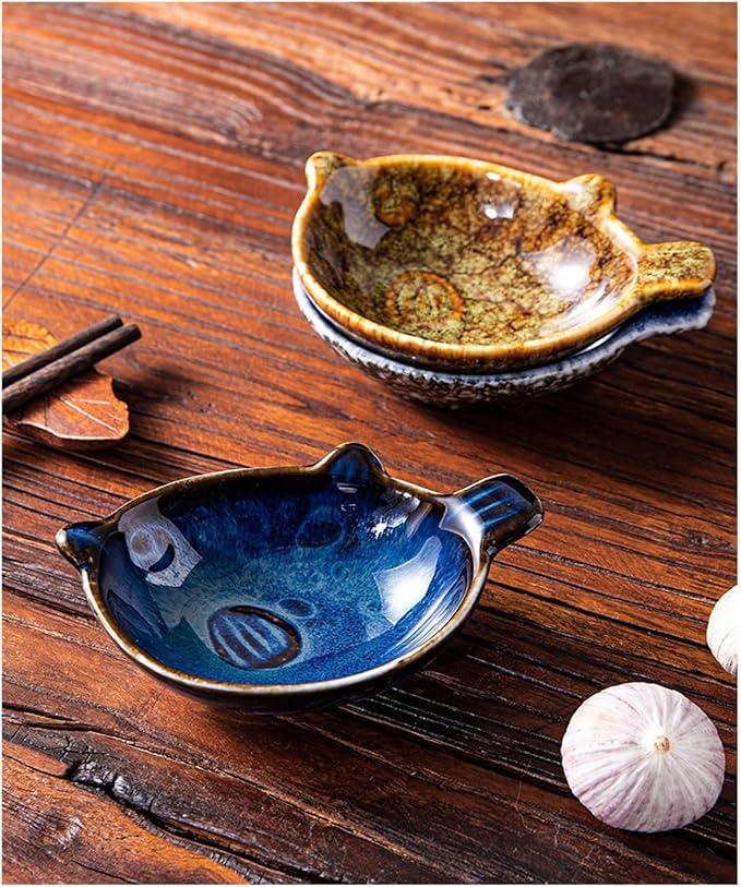 Appetizer Plates Retro Cuisine Restaurant Home Ceramic Small Plate Creative Snack Dish Soy Sauce Dish Dip Cheap Plates(A)