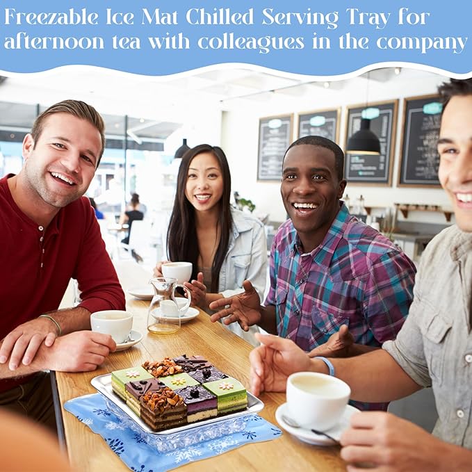 Meanplan 8 Pcs Chilled Serving Tray for Parties & Reusable Freezable Ice Mat Sheets for Coolers and 11.8" Ice Mat Chill for Food Trays 9" Cold Served Trays for Cheese Deli Meat Veggie Plates Picnics
