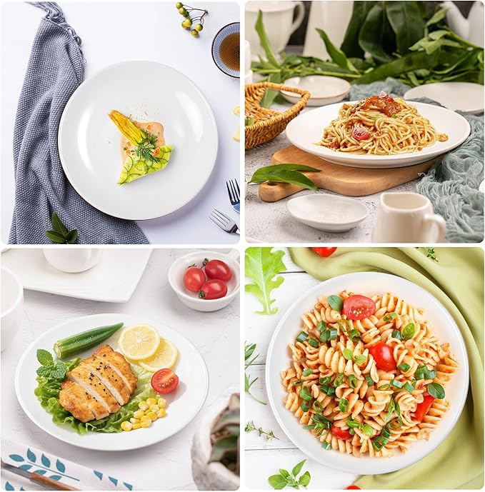 White Dinner Plates Set of 6, 8 Inch Ceramic Salad Plates,Ceramic Appetizer Plate,White Dessert Plate for Appetizers Salad Snacks, Microwave & Dishwasher Safe