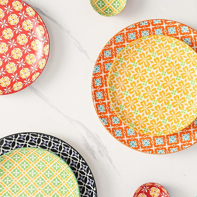 Salad Plates, Dessert Plates 8 Inch, Colorful Ceramic Plate Set for Pasta, Pancakes, Steak, Set of 6, Dishwasher & Microwave Safe