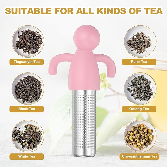 uxcell 2 Pcs Cute Tea Infuser, Stainless Steel Loose Leaf Tea Steeper Filter with Silicone Handle Reusable Thin Pores Mesh Strainer Diffuser for Teacups Teapots Mugs, Pink