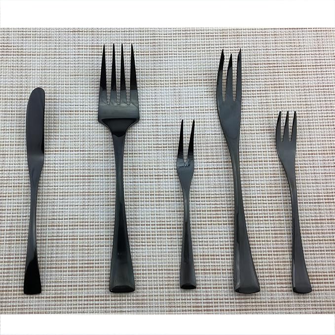Mirror Polishing Black 18/10 Stainless Steel, Single Serving Flatware Silverware cutlery utensils Set,set of 6 Fish Fork