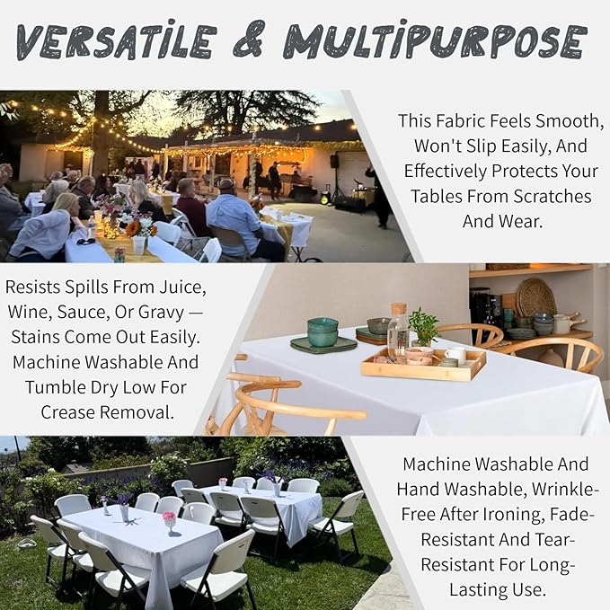 8 Pack White Table Cloth Rectangle Table Cloths for 8 Foot Rectangle Tables 60 X 126 Inch Washable Polyester Table Covers, Reusable & Wrinkle Resistant for Weddings, Parties, Events, and Everyday Use