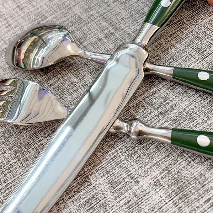 IKXO 20 Pieces Green Gum Wood Handle Silverware Set for 4, Exquisite Ergonomic Flatware Set Food-Grade Stainless Steel Cutlery Set, Tableware Eating Utensils, Mirror Finished, Dishwasher Safeβ¦