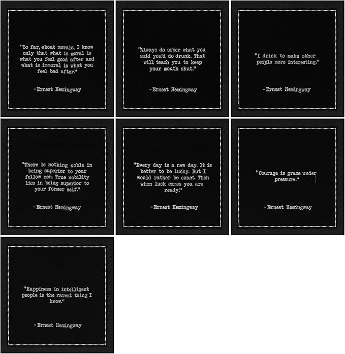 Five Star Hemingway Quotes | Black Cotton Cocktail Napkins | 50 Luxury Disposable Beverage Napkins with Witty Bar Quotes | Drink Napkins for Parties, Bars, Weddings & Game Nights
