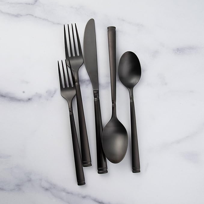 Cambridge 510020CPG12DS Emmy Black Satin 20-Piece Flatware Set