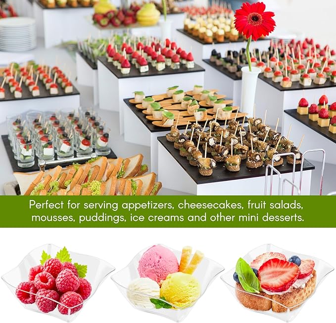 Qeirudu 50 Pack 5 oz Mini Dessert Cups with Spoons - Plastic Appetizer Cups Small Disposable Serving Bowls for Party Fruit Cheesecake Pudding