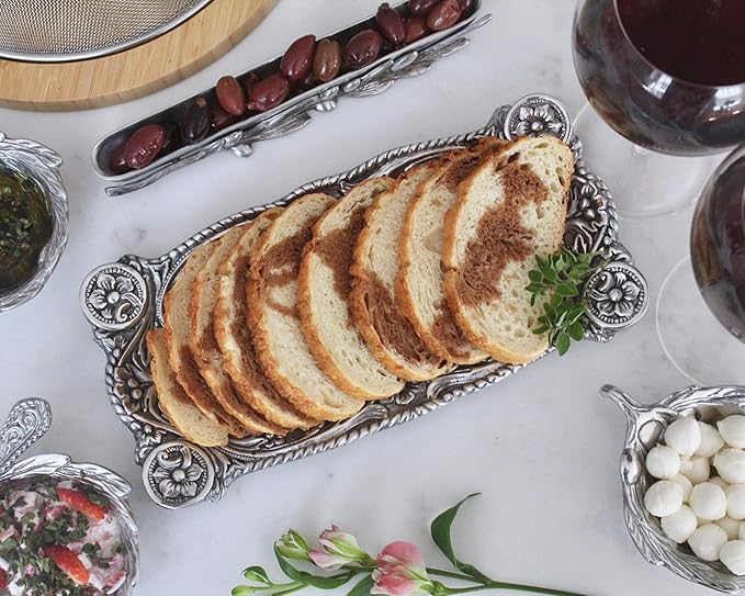 Arthur Court Western Pattern Concho Bread/Snack Serving Tray Parties Bar Dish - Cowboy/Cowgirl Silver Aluminum 6 inch x 12.25 inch