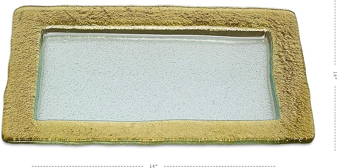 14" Rectangular Glass Tray with Gold Border