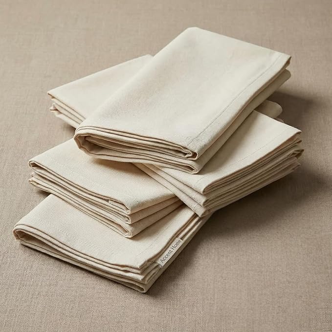 ACCENTHOME Accent Home 100% Cotton Napkins, Delicate Cloth Napkins for Dinners, Parties and Weddings,18 x 18 Inch Set of 6 - Natural