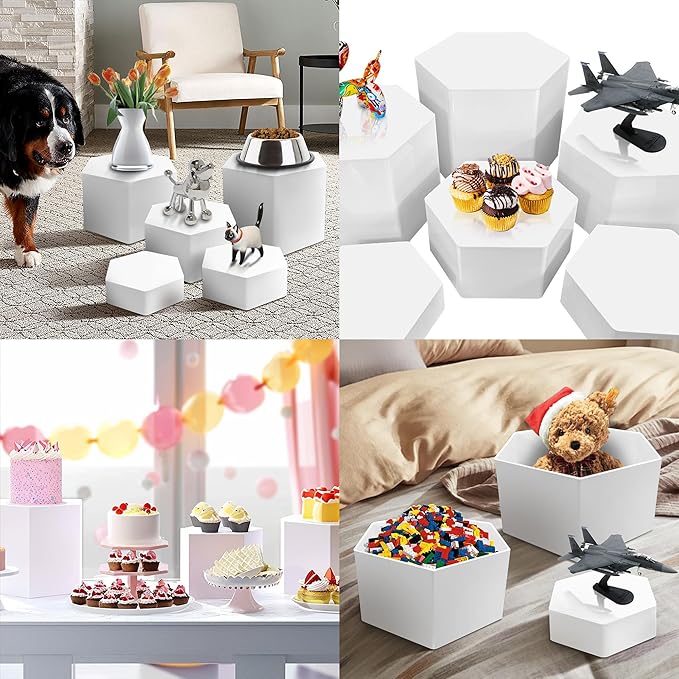 6 Pcs Buffet Risers, Dessert Stands Acrylic, Food Risers for Buffet, Jewelry Showcase, Riser Display Cases, Acrylic Display Base, White